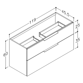 Vannas istabas skapītis Kame Big 100cm 2 atvilknes, Zem virsmas, Bez izlietnes, Rievota Fasāde Graphite BUC/10-3DR/GSF10-BIG
