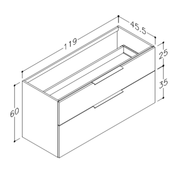 Vannas istabas skapītis Kame Big 120cm 2 atvilknes, Zem virsmas, Bez izlietnes, Brūns Ozols   BUC/12-3DR/20-BIG