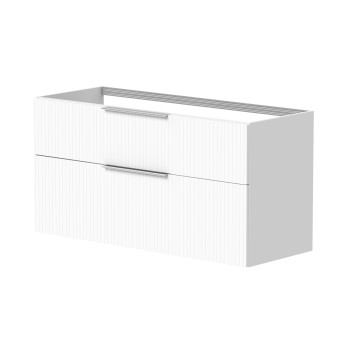 Vannas istabas skapītis Kame Big 120cm 2 atvilknes, Zem virsmas, Bez izlietnes, Rievota fasāsde, Balts Matēts BUC/12-3DR/WSF10-BIG