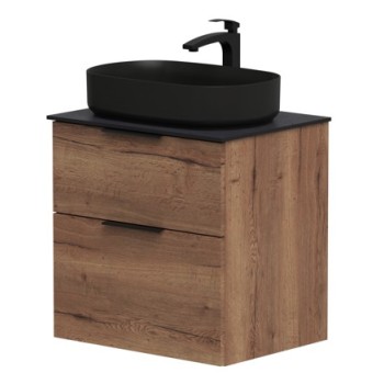 Vannas istabas skapītis Kame Big 60cm 2 atvilknes, Zem virsmas, Bez izlietnes, Tobacco oak BUC/6-3DR/19-BIG