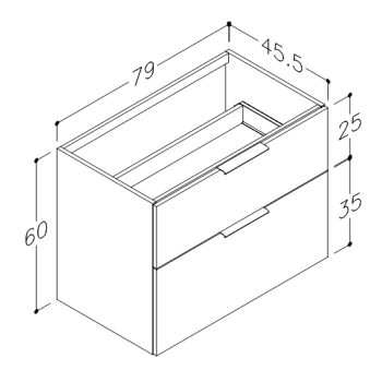 Vannas istabas skapītis Kame Big 80cm 2 atvilknes, Zem virsmas, Bez izlietnes, Graphite BUC/8-3DR/D27-BIG