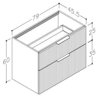 Vannas istabas skapītis Kame Big 80cm 2 atvilknes, Zem virsmas, Bez izlietnes, Rievota FasādE, Graphite BUC/8-3DR/GSF10-BIG