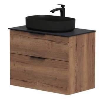 Vannas istabas skapītis Kame Big 80cm 2 atvilknes, Zem virsmas, Bez izlietnes, Tobacco oak BUC/8-3DR/19-BIG