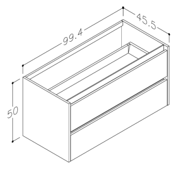 Vannas istabas skapītis Kame City 100cm 2 atvilknes, Zem virsmas, Bez izlietnes, melni profili Brūns Ozols BUC/10-3DR/20P2