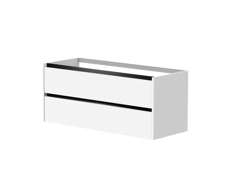 Vannas istabas skapītis Kame City 120cm 2 atvilknes, dubultais, Melni Profili Balts Matēts BUD/12-3DR/D02P2