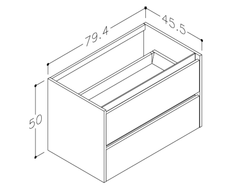 Vannas istabas skapītis Kame City 80cm 2 atvilknes, Zem virsmas, Bez izlietnes, Balti profili, Gaišs Ozols BUC/8-3DR/35P3