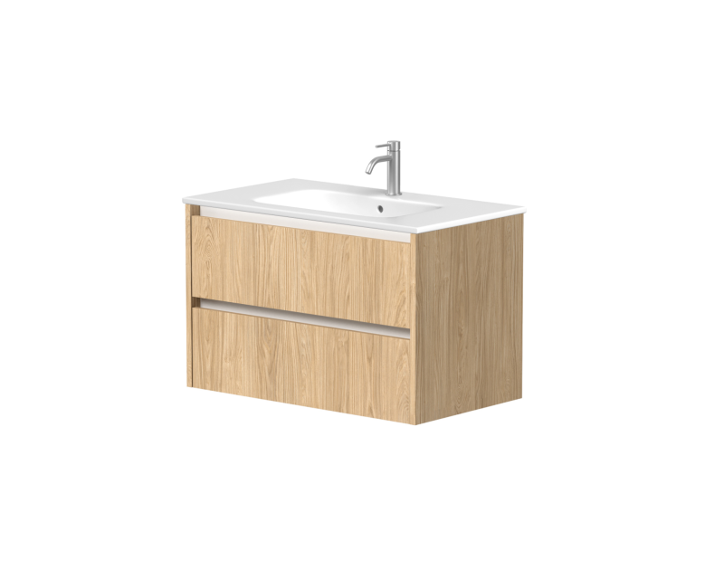 Vannas istabas skapītis Kame City 80cm 2 atvilknes, Zem virsmas, Bez izlietnes, Balti profili, Gaišs Ozols BUC/8-3DR/35P3