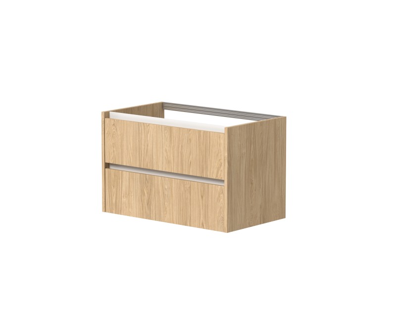 Vannas istabas skapītis Kame City 80cm 2 atvilknes, Zem virsmas, Bez izlietnes, Balti profili, Gaišs Ozols BUC/8-3DR/35P3