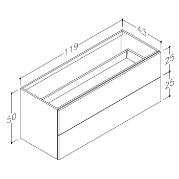 Vannas istabas skapītis Kame Gama 120cm 2 atvilknes, zem virsmas Balts BUC/12-3DR/D1