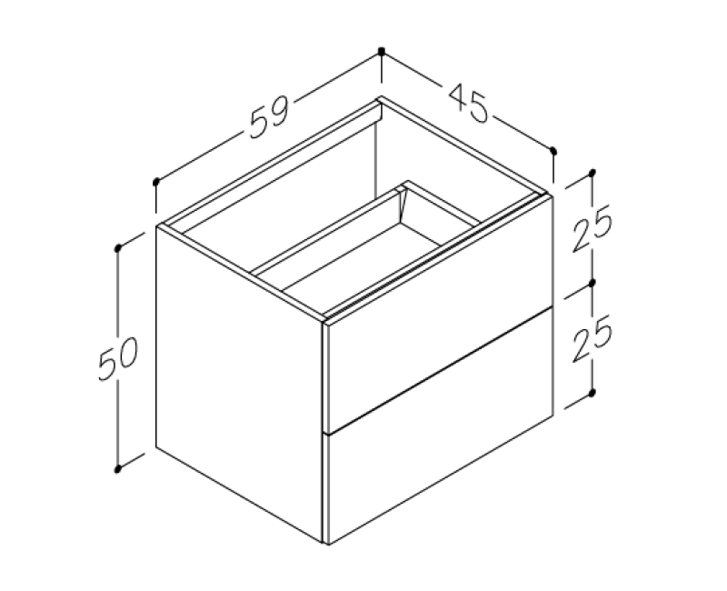 Vannas istabas skapītis Kame Gama 60cm 2 atvilknes (push to open), zem virsmas Balts Matēts BUC/6-3DR/D2-PO