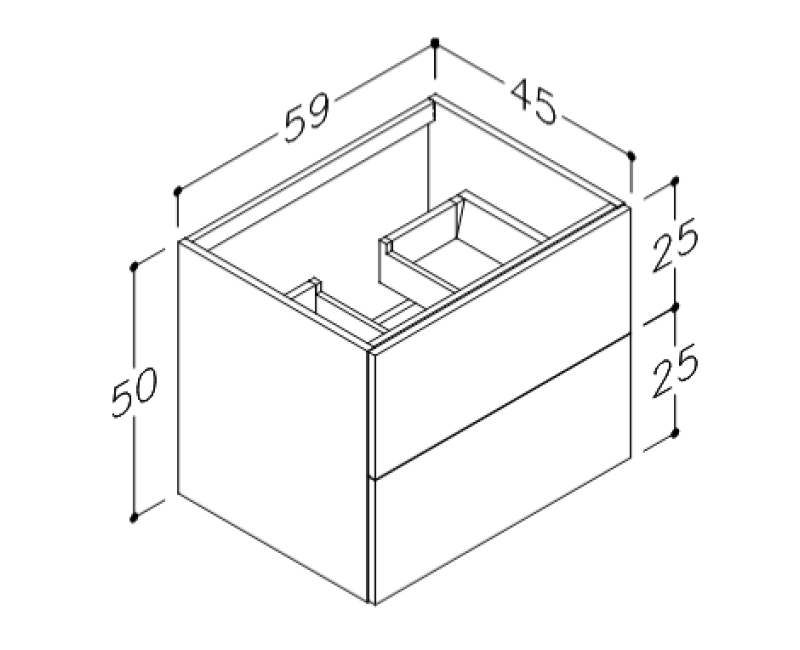 Vannas istabas skapītis Kame Gama 60cm 2 atvilknes (push to open), bez izlietnes Brūns Ozols BU/6-3DR/20-PO