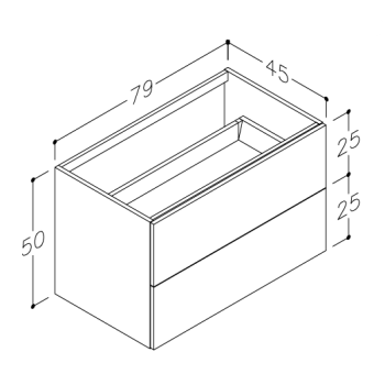 Vannas istabas skapītis Kame Gama 80cm 2 atvilknes (push to open), zem virsmas Balts BUC/8-3DR/D1-PO