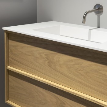 Vannas istabas skapītis Kame Home 120cm 2 atvilknes, dubultais (2x60cm) zem izlietnes / virsmas, Natural oak BUDC/12-3DR-DB/N05-HM