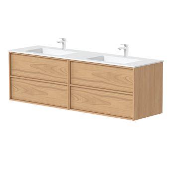 Vannas istabas skapītis Kame Home 120cm 2 atvilknes, dubultais (2x60cm) zem izlietnes / virsmas, Natural oak BUDC/12-3DR-DB/N05-HM