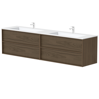 Vannas istabas skapītis Kame Home 160cm 2 atvilknes, dubultais (2x100cm), zem virsmas, Brūns Ozols BUC/20-3DR-DB/N07-HM