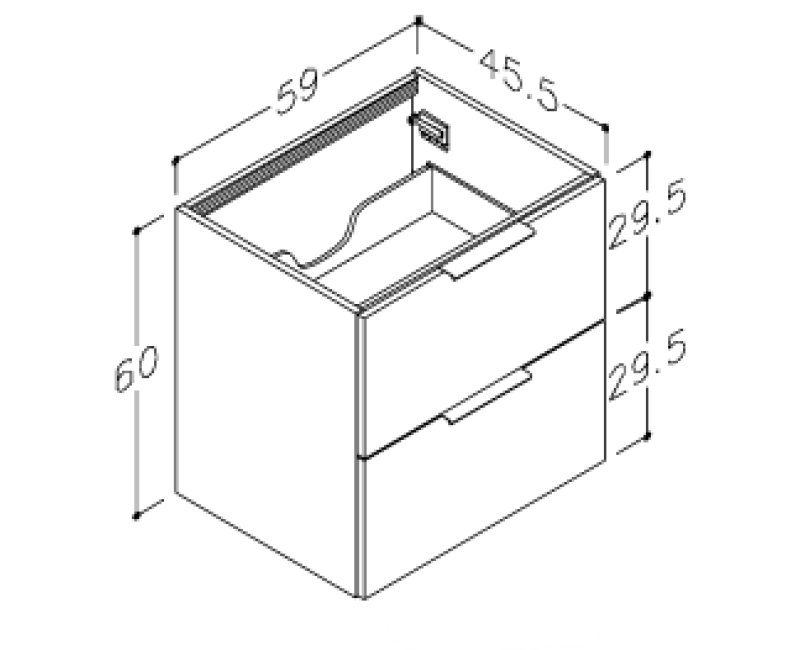 Vannas istabas skapītis Kame Liris 60cm 2 atvilknes, zem virsmas Balts Matēts BUC/6-3DR-V8/D02-LIR