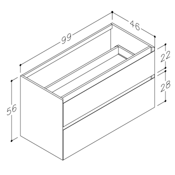 Vannas istabas skapītis Kame Loft 100cm 2 atvilknes, Zem virsmas, Bez izlietnes, Anthracite Grey BUC/10-3DR/D27-LFT