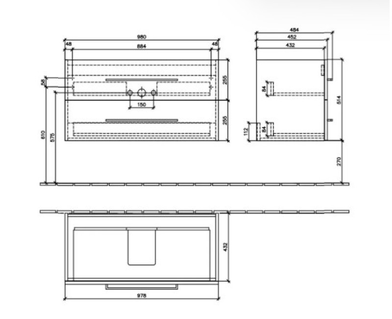 Vannas istabas skapītis Villeroy & Boch Avento 98x51x45cm, 2 atvilktnes, (bez izlietnes) Kansas Ozols A89200RH
