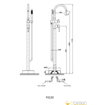 Смеситель для ванны O'DESIGN FIGARO, напольный хромированный FIG30C