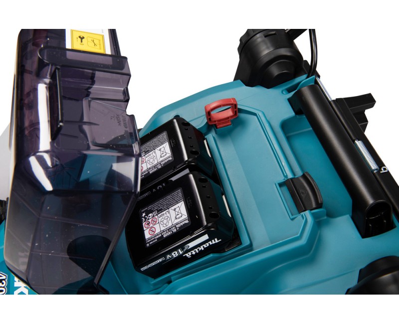 Zāles pļāvējs Makita 18 V akumulatora, 38 cm pļaušanas platums, 2x litija jonu LXT 4,0 Ah akumulatori, DLM382CM2 lādētājs