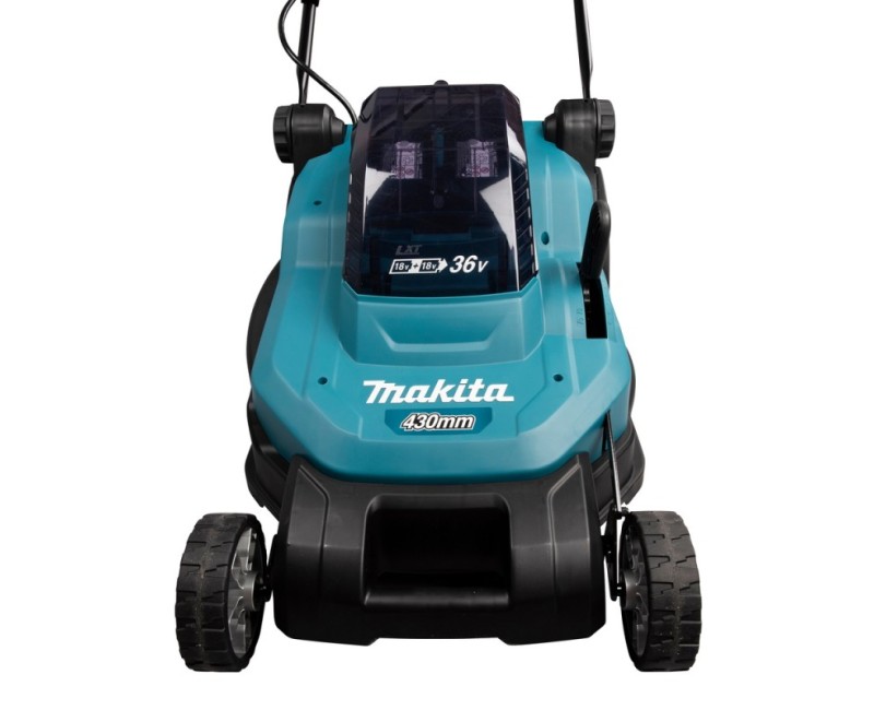 Zāles pļāvējs Makita 18 V akumulatora, 43 cm pļaušanas platums, 2 x LXT 5,0 Ah akumulatori, DLM432CT2 lādētājs