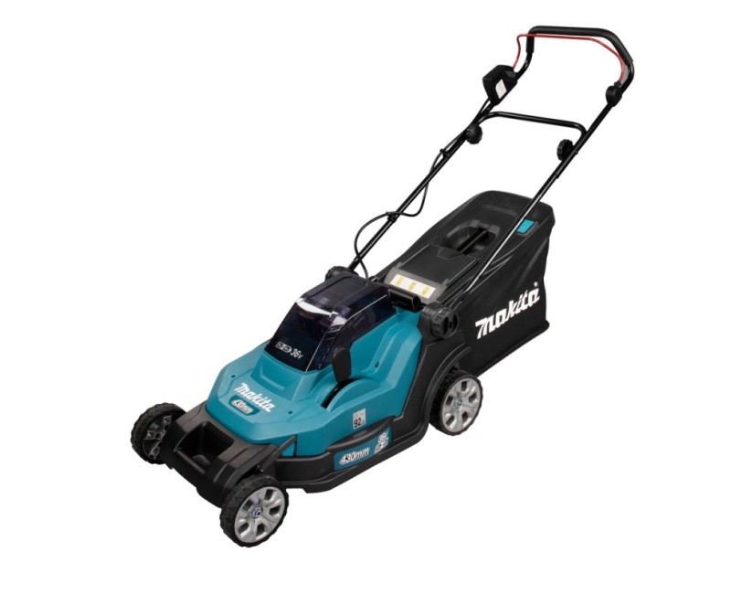 Zāles pļāvējs Makita 18 V akumulatora, 43 cm pļaušanas platums, 2 x LXT 5,0 Ah akumulatori, DLM432CT2 lādētājs
