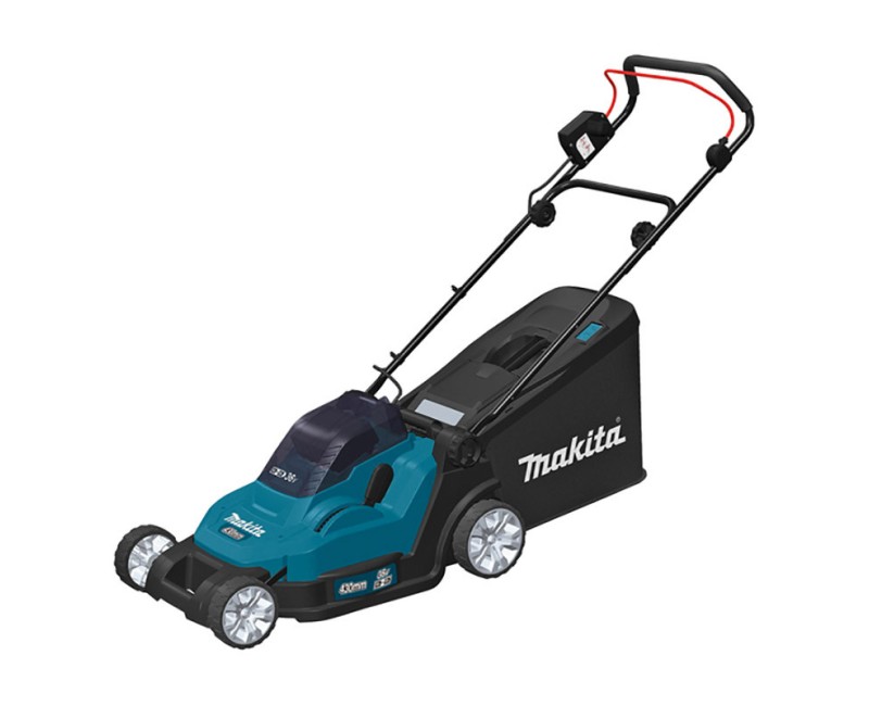 Zāles pļāvējs Makita 18 V akumulatora, 43 cm pļaušanas platums, 2 x litija jonu LXT 5,0 Ah akumulatori, DLM432PT2 lādētājs