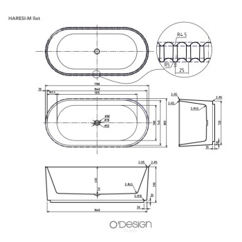 Brīvi stāvoša Vanna O'Design HARESI-M 1700x800mm H=550mm Akrila, Balta matēta