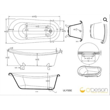 Brīvi stāvoša Vanna O'Design ULYSSE 1695x810mm H=665/605mm Akrila, Balta