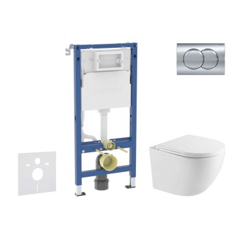 Tualetes poda komplekts Geberit Duofix rāmis ar podu Kielle Oudee Rimless, SoftClose vāku, Hromētu pogu Delta01