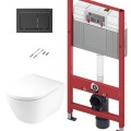 Tualetes poda komplekts TECEbase rāmis ar Duravit D-Neo Rimless podu, SoftClose Slim vāku un TECEnow Melnu pogu