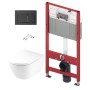 Tualetes poda komplekts TECEbase rāmis ar Duravit D-Neo Rimless podu, SoftClose Slim vāku un TECEnow Melnu pogu