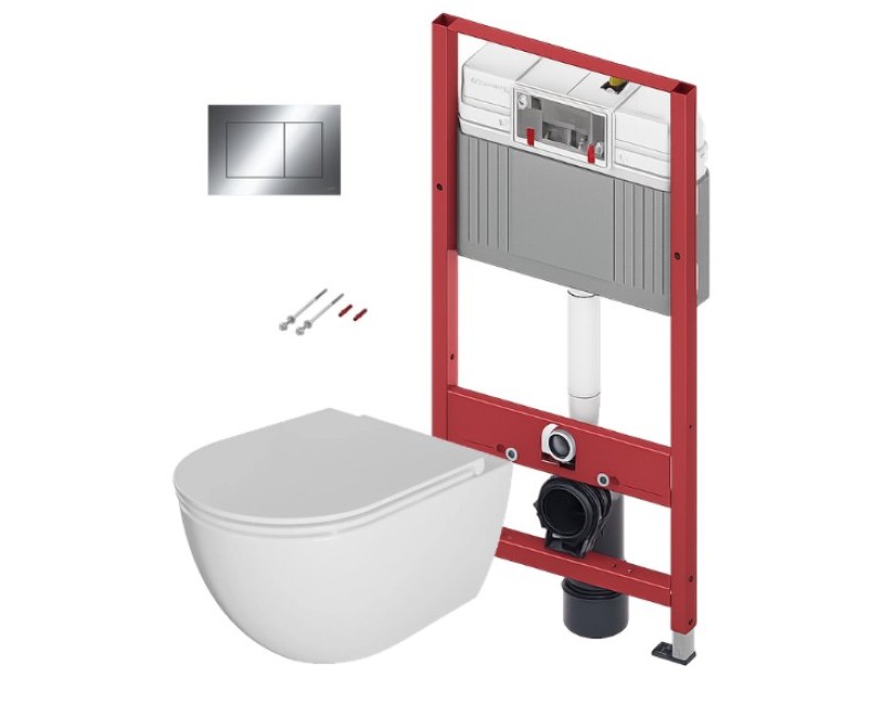 Комплект унитаза TECEbase c Rimfree Kielle Oudee, крышкой SoftClose и хром кнопкой TECEnow.