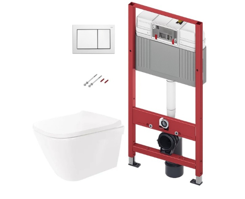 Комплект унитаза TECEbase c Rimfree Sanindusa Look, крышкой SoftClose EasyClipp и белой кнопкой TECEnow.