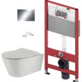 Tualetes poda komplekts TECEbase rāmis ar Sanindusa Urb.y 48 Rimless Pelēku podu, SoftClose EasyClipp Slim vāku un TECEnow Hromētu pogu