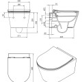 Tualetes poda komplekts TECEbase rāmis ar Sanindusa Urb.y 48 Rimless Pelēku podu, SoftClose EasyClipp Slimvāku un TECEnow Melnu pogu