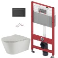 Tualetes poda komplekts TECEbase rāmis ar Sanindusa Urb.y 48 Rimless Pelēku podu, SoftClose EasyClipp Slimvāku un TECEnow Melnu pogu