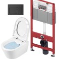 Tualetes poda komplekts TECEbase rāmis ar Sanindusa Urb.y 48 Rimless podu, SoftClose EasyClipp Slimvāku un TECEnow Melnu pogu