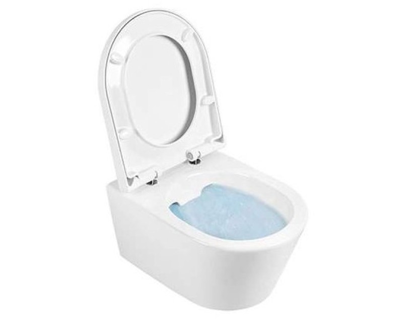 Tualetes poda komplekts TECEbase rāmis ar Sanindusa Urb.y 48 Rimless podu, SoftClose EasyClipp Slimvāku un TECEnow Melnu pogu