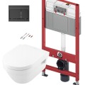 Tualetes poda komplekts TECEbase rāmis ar Villeroy & Boch Architectura Rimless podu, SoftClose Slim vāku un TECEnow Melnu pogu