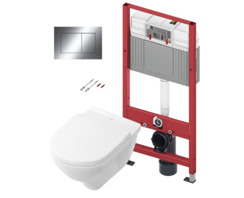 Комплект унитаза TECEbase c  Rimfree Villeroy & Boch O.novo, Slim крышкой SoftClose и хром кнопкой TECEnow.