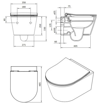 Подвесной унитаз Sanindusa Urb.y 48 Rimfree с крышкой Soft Close Easyclip Slim, Серый матовый