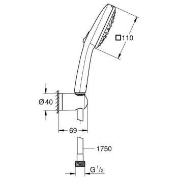 Dušo komplektas Grohe Vitalio Comfort, rankinė dušo galvutė, laikiklis ir žarna, 3 srovės, chromas 26176001