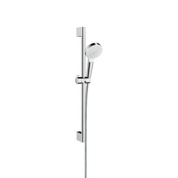 Dušo komplektas Hansgrohe Crometta rankinė dušo galva, stovas ir žarna, EcoSmart 9 l/min, balta/nikeliuota 26535400