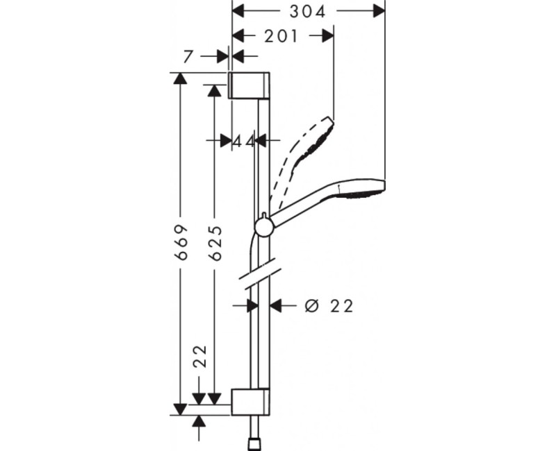 Dušo komplektas Hansgrohe Croma Select S Vario 0,65 m, baltas/nikelis 26562400