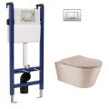 Комплект для унитаза Sanindusa Sanfix с рамой и унитазом Urb.y 48 Rimfree Taupe Matt с крышкой SoftClose и хром кнопкой