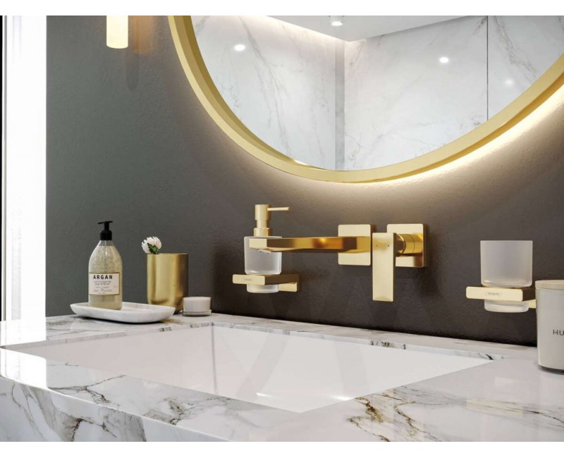 Glāzes aksesuāriem Hansgrohe AddStoris ar turētāju, matēts stikls/pulēts zelta izskats 41749990