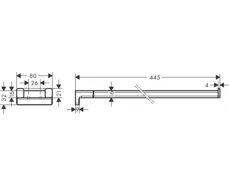 Hansgrohe AddStoris Dvigubas rankšluosčių laikiklis, 45 cm ilgio, matinė juoda 41770670