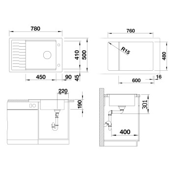 Virtuves Izlietne BLANCO ELON XL 6 S SILG PDUR Rock grey InFino O.AF SILGRANIT™, PuraDur™, Akmeņu pelēka 524845