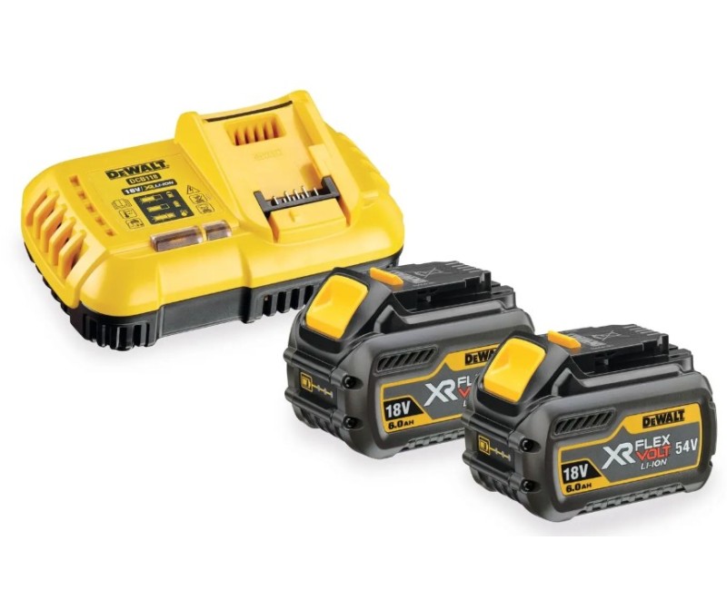 Зарядное устройство DeWALT 8A + 2 аккумуляторных блока 18/54 В XR FLEXVOLT 6.0 Ah DCB118T2